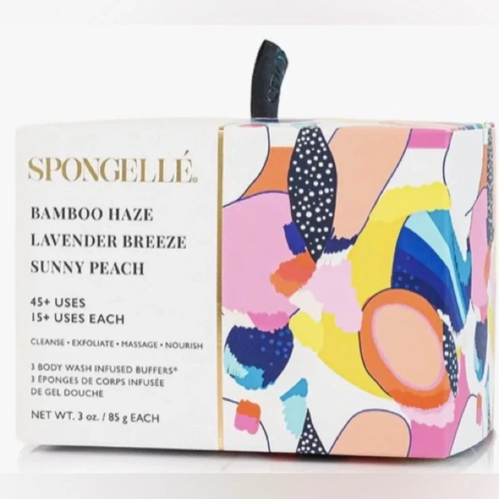Spongellé Body Wash Infused Buffer Trio Set Bamboo Haze Lavender Sunny Peach New